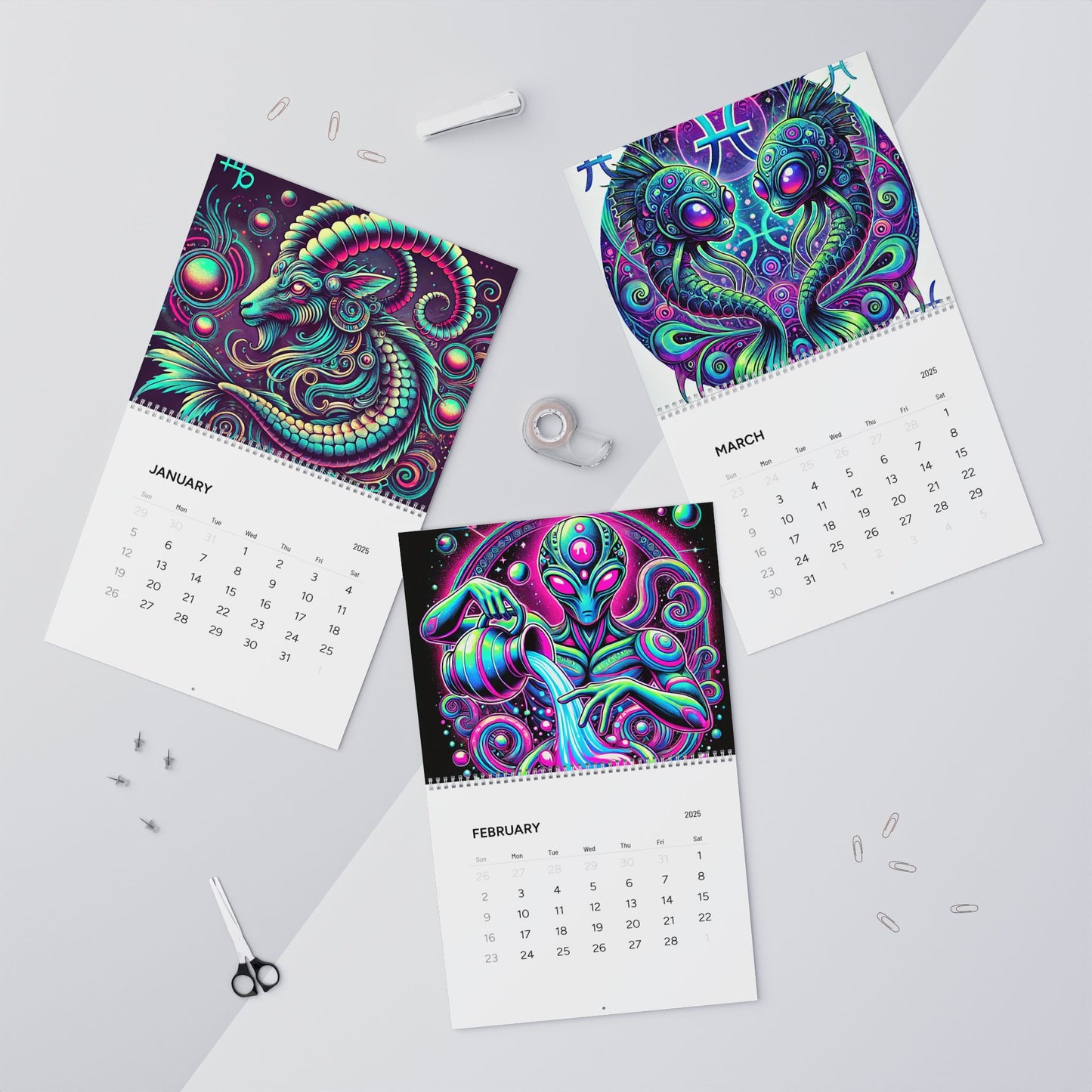 Trippy Zodiac 2025 Wall Calendar